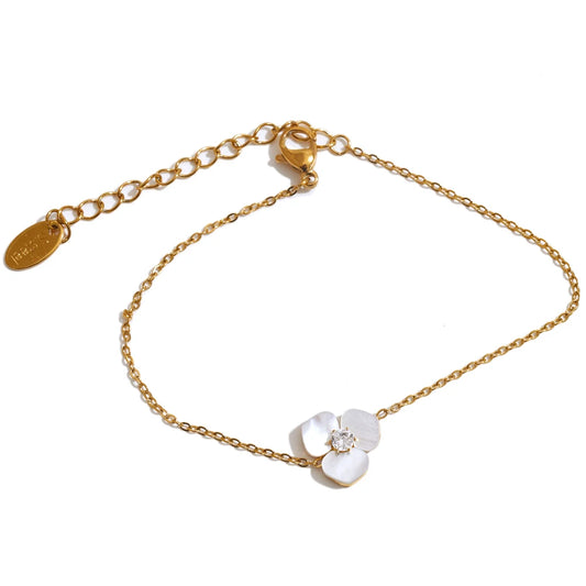 Natural shell flower necklace earrings ring bracelet set - product image