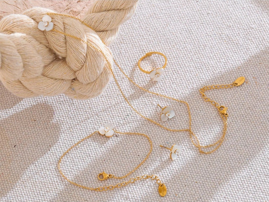 Natural shell flower necklace earrings ring bracelet set - product image