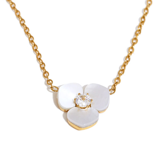 Natural shell flower necklace earrings ring bracelet set - product image