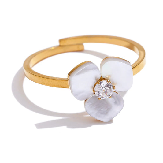 Natural shell flower necklace earrings ring bracelet set - product image