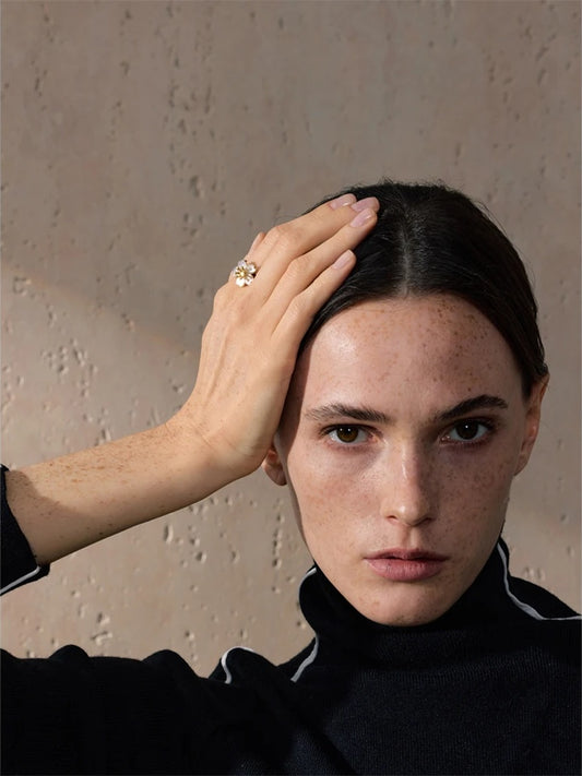 Natural shell flower open minimalist ring - product image