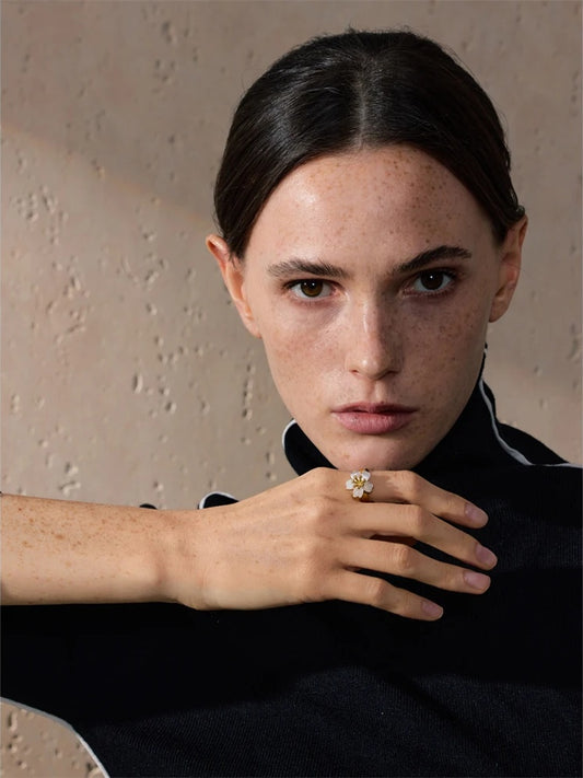 Natural shell flower open minimalist ring - product image