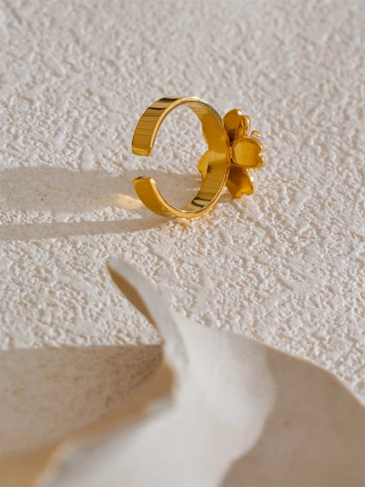Natural shell flower open minimalist ring - product image