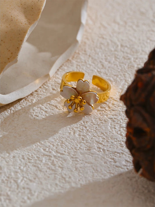 Natural shell flower open minimalist ring - product image