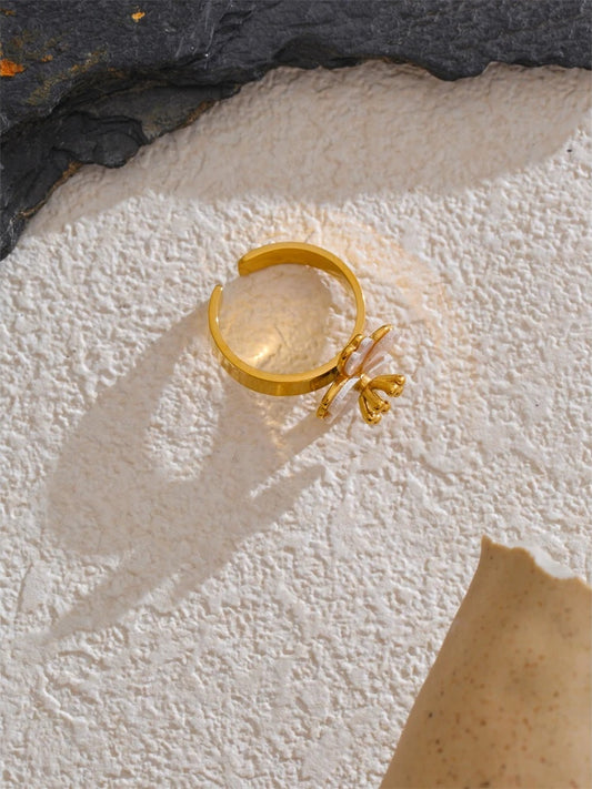 Natural shell flower open minimalist ring - product image