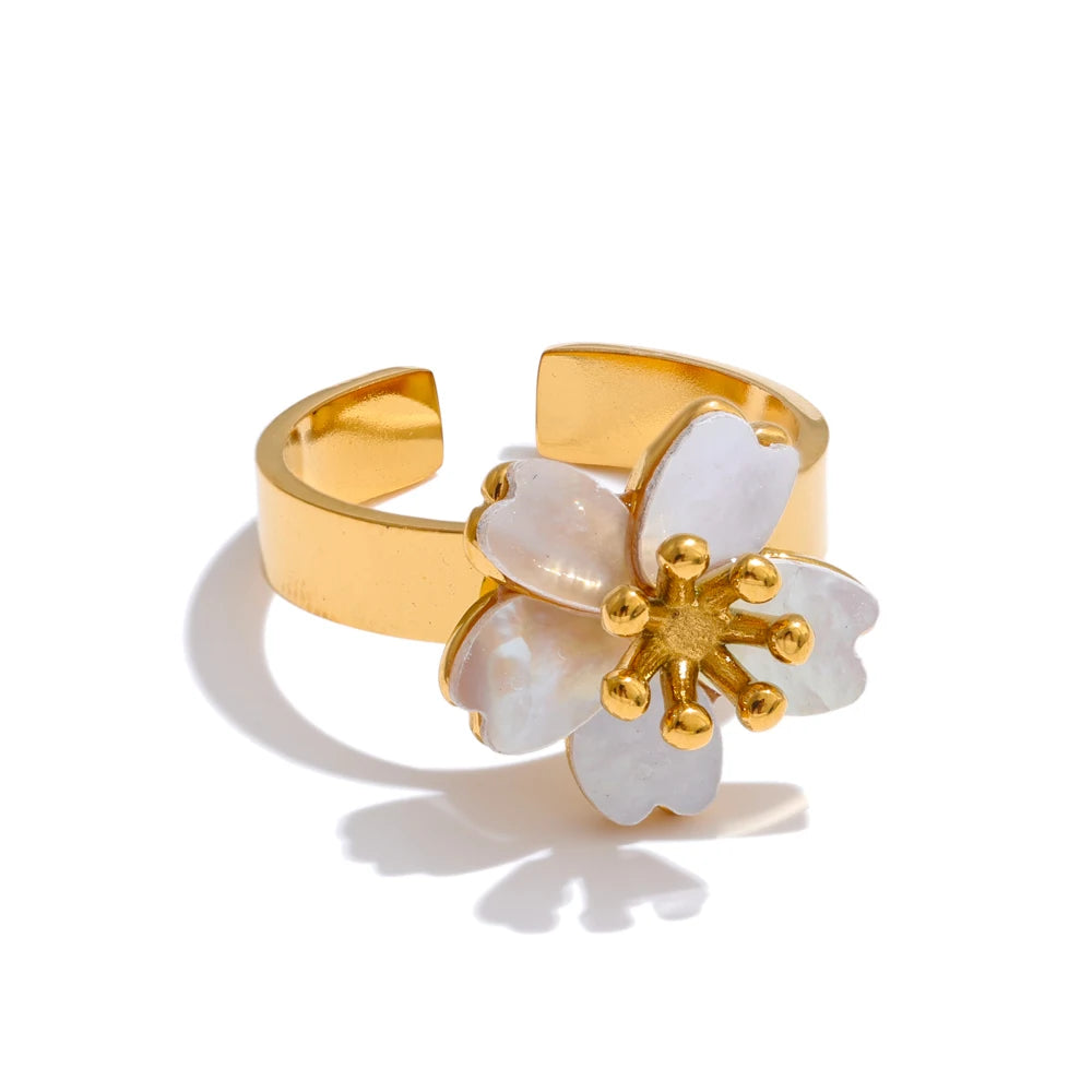 Natural shell flower open minimalist ring - product image