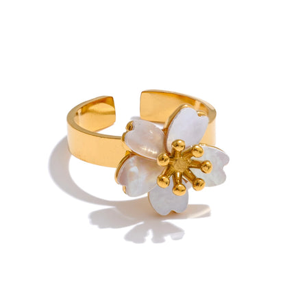 Natural shell flower open minimalist ring - product image