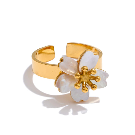 Natural shell flower open minimalist ring - product image