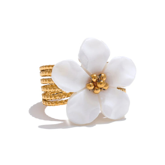 Natural shell flower open plant pattern ring - product image