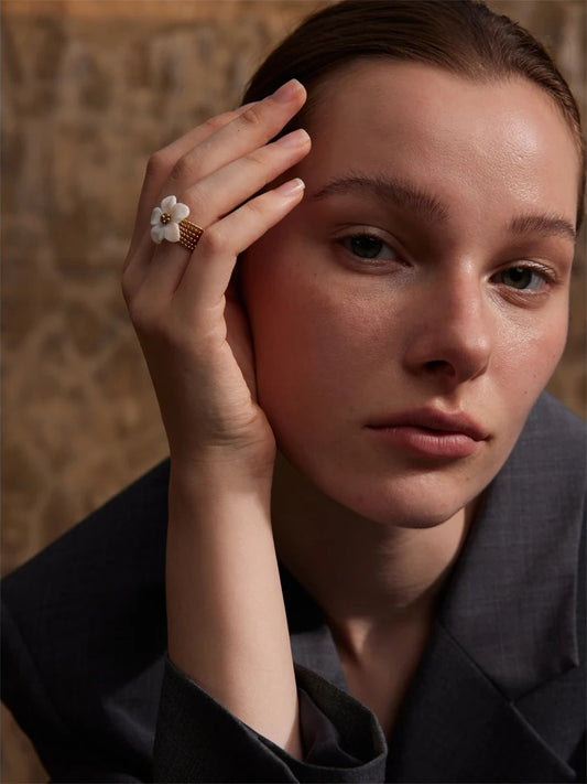 Natural shell flower open plant pattern ring - product image
