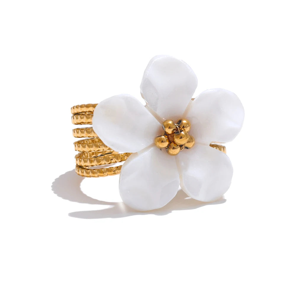 Natural shell flower open plant pattern ring - product image