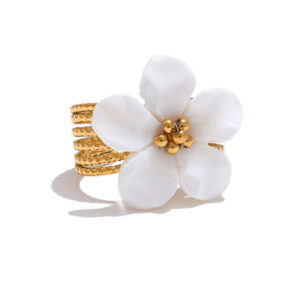 Natural shell flower open plant pattern ring - product image