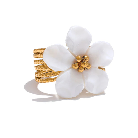 Natural shell flower open plant pattern ring - product image