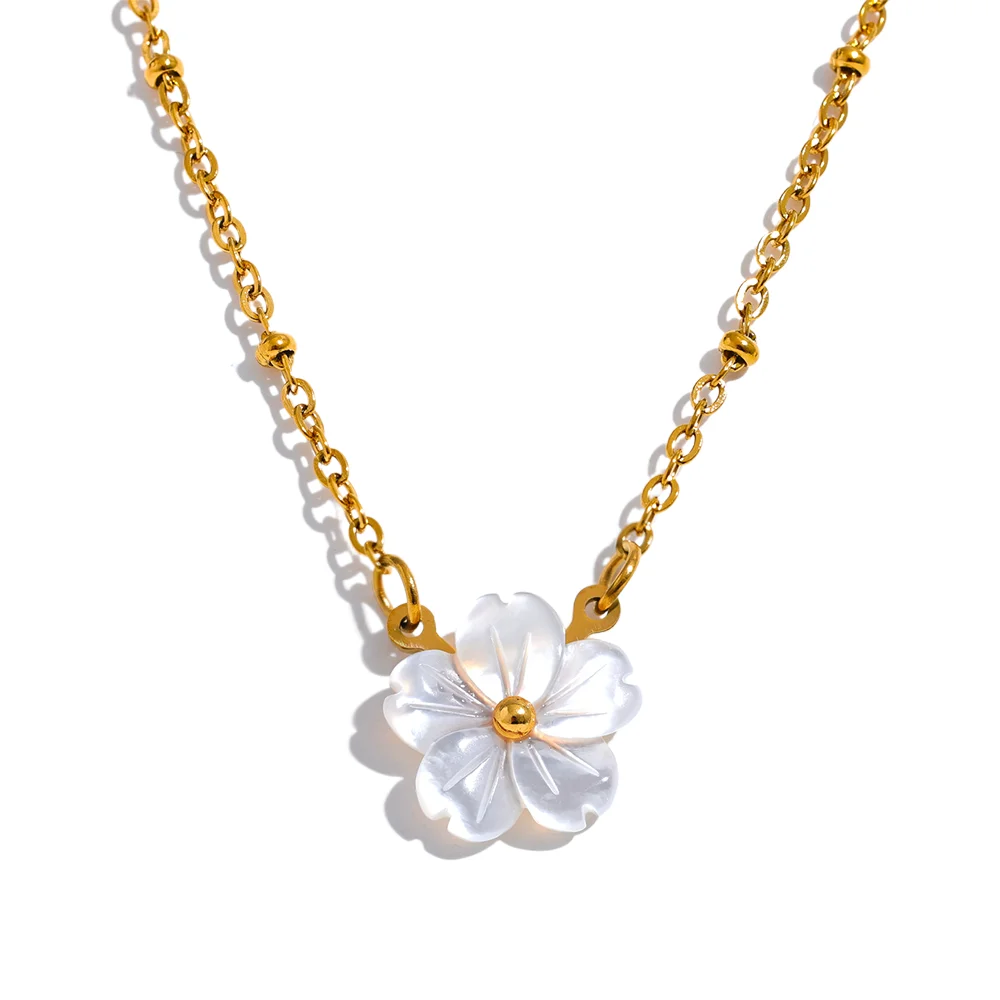 Natural shell flower pendant chain necklace - product image
