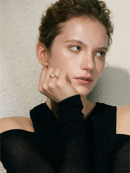 Natural shell fritillary modern fashion ring - product image