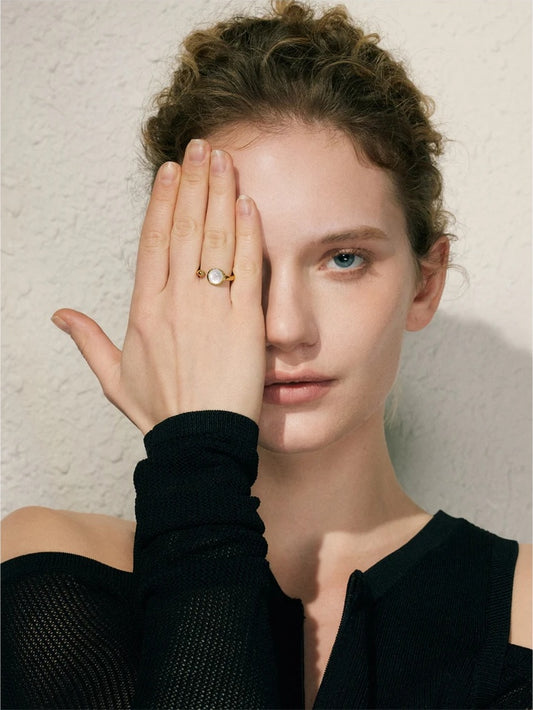 Natural shell fritillary modern fashion ring - product image