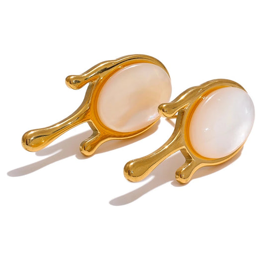 Natural shell gold color contemporary stud earrings - product image