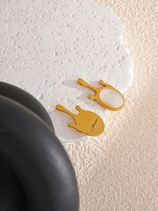 Natural shell gold color contemporary stud earrings - product image