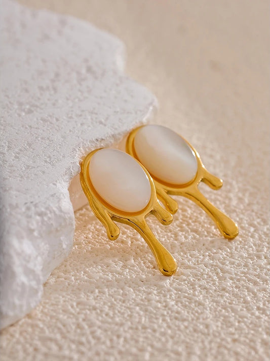 Natural shell gold color contemporary stud earrings - product image