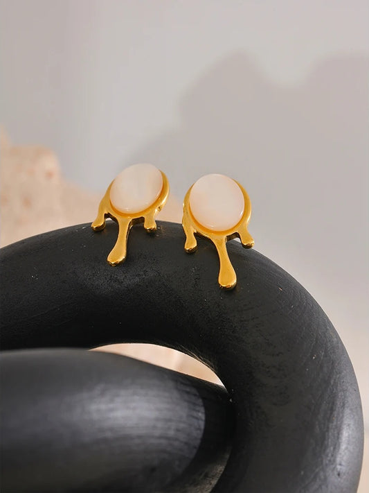 Natural shell gold color contemporary stud earrings - product image