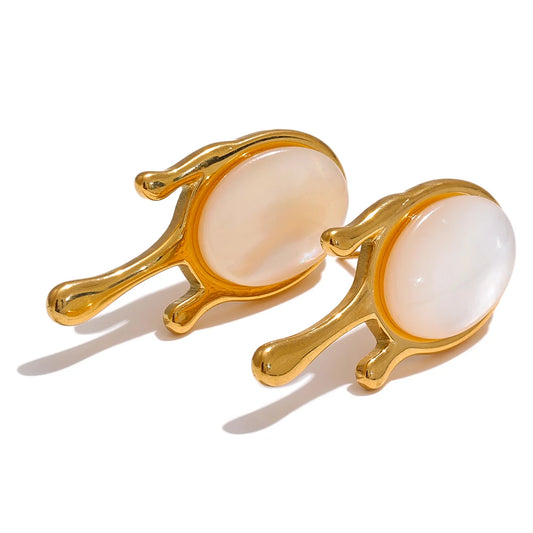 Natural shell gold color contemporary stud earrings - product image