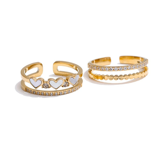 Natural shell heart double layer adjustable ring - product image