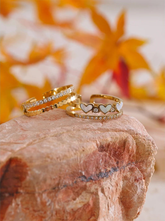 Natural shell heart double layer adjustable ring - product image