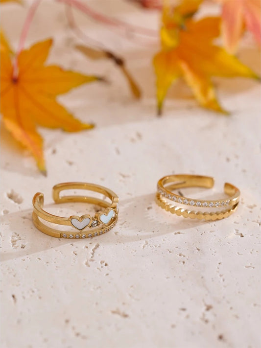 Natural shell heart double layer adjustable ring - product image
