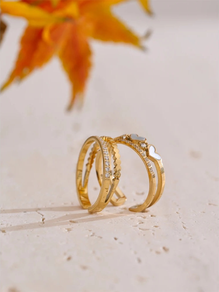 Natural shell heart double layer adjustable ring - product image