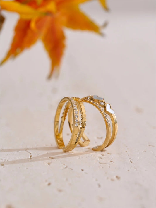 Natural shell heart double layer adjustable ring - product image