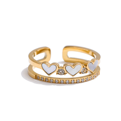 Natural shell heart double layer adjustable ring - product image