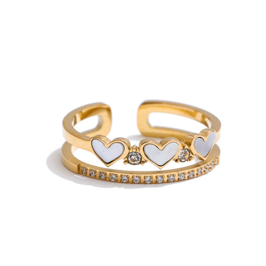 Natural shell heart double layer adjustable ring - product image