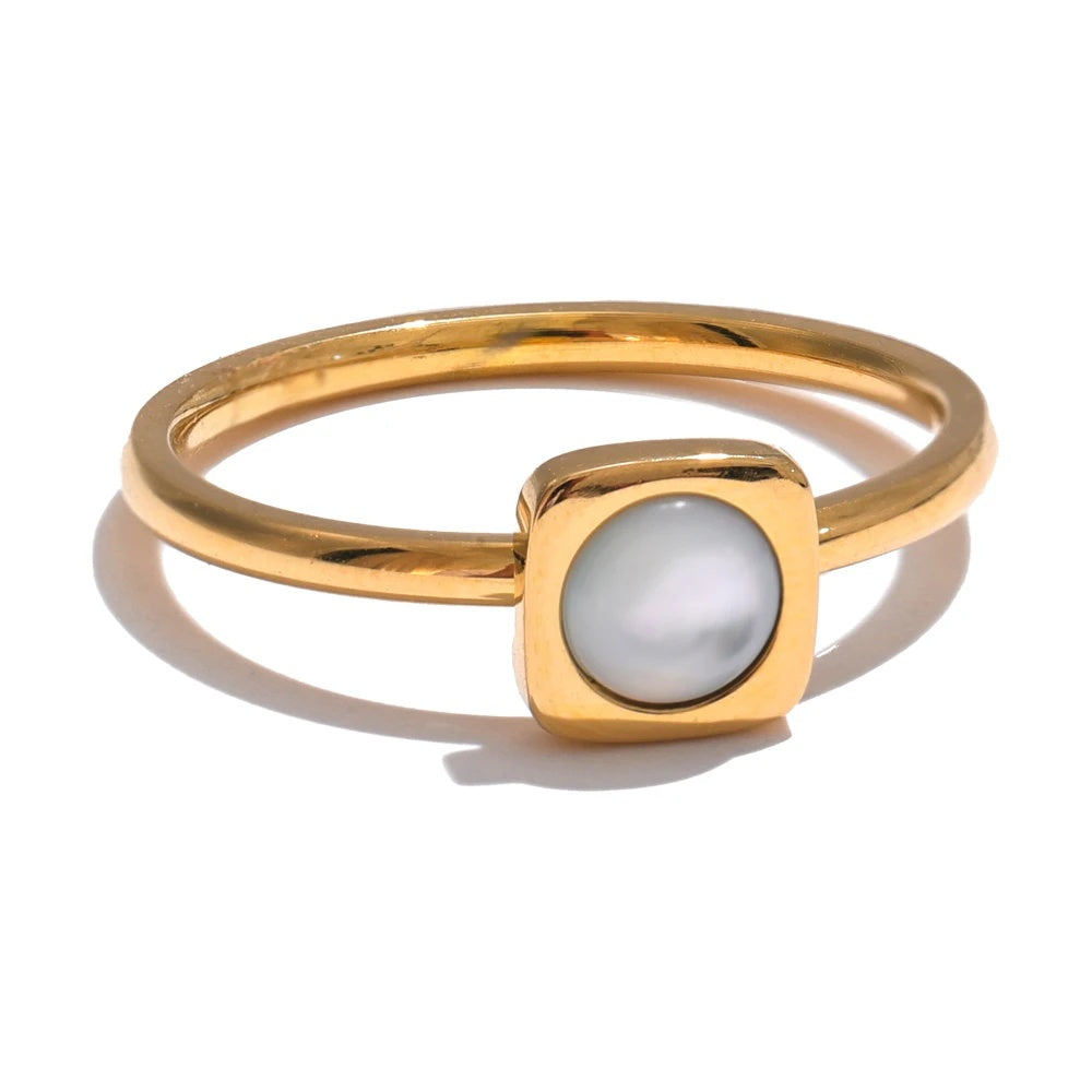 Natural shell square charm chic fashion ring - product image