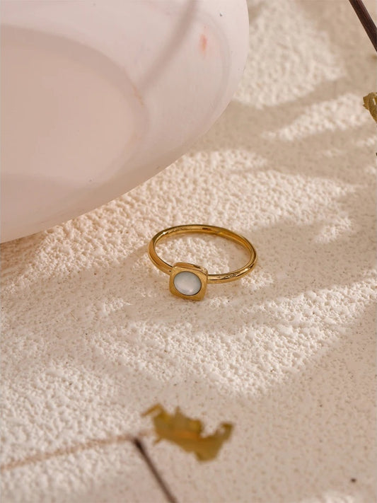 Natural shell square charm chic fashion ring - product image
