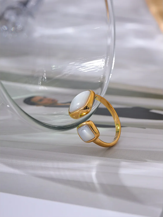 Natural shell square gold color fashion ring - product image