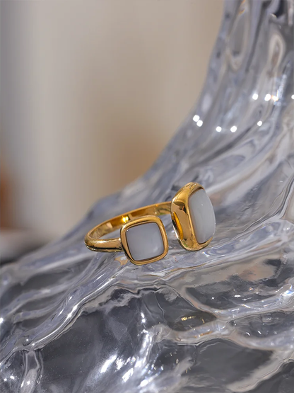 Natural shell square gold color fashion ring - product image