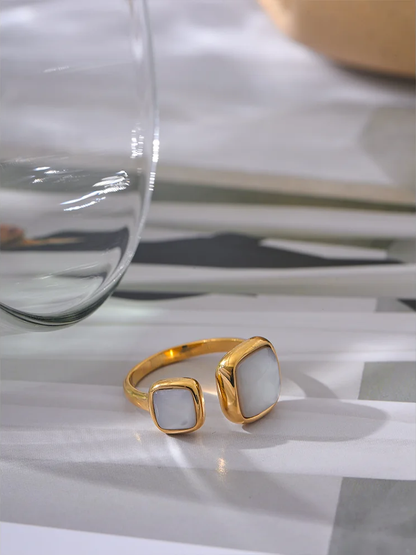 Natural shell square gold color fashion ring - product image