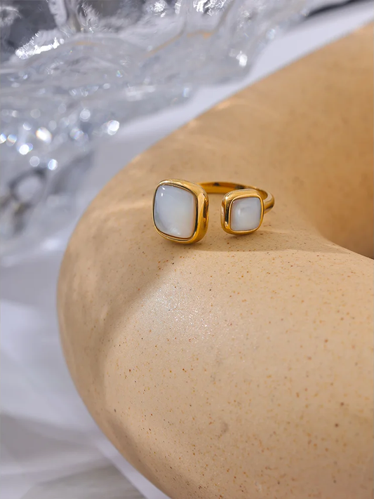 Natural shell square gold color fashion ring - product image