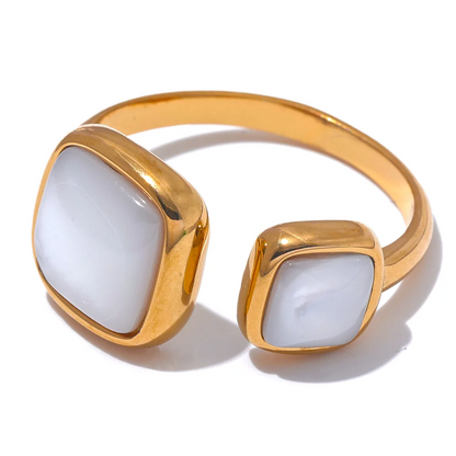 Natural shell square gold color fashion ring - product image