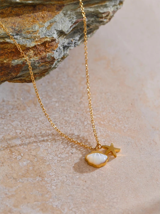 Natural shell starfish pendant modern necklace - product image