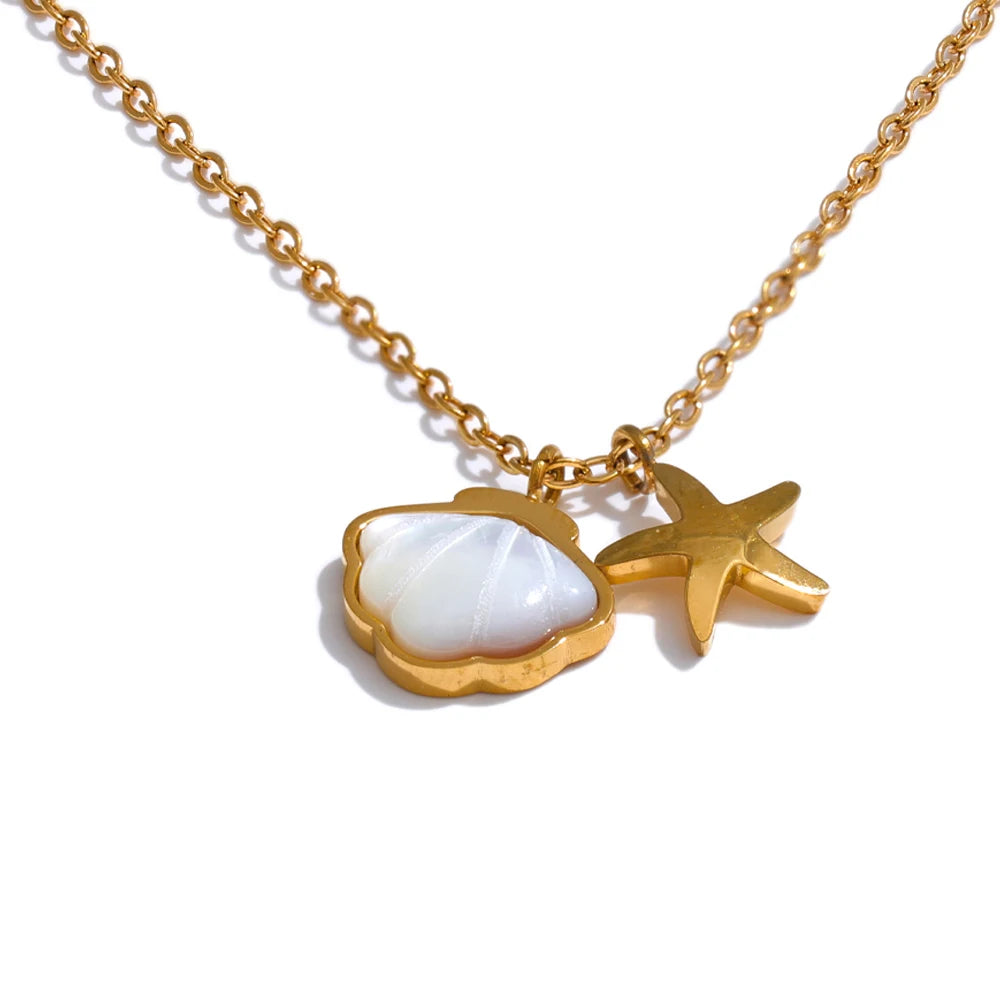 Natural shell starfish pendant modern necklace - product image