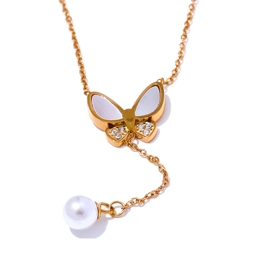 Natural shell zircon butterfly pendant necklace - product image