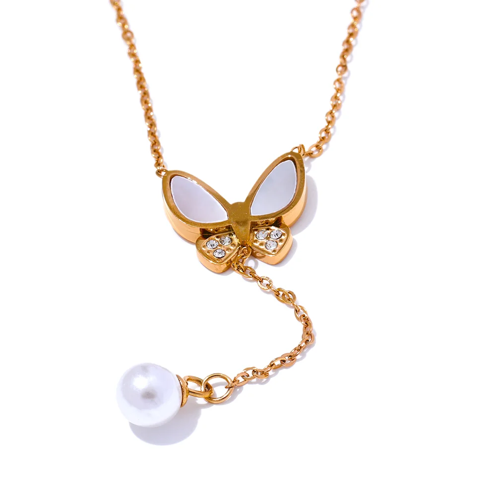 Natural shell zircon butterfly pendant necklace - product image