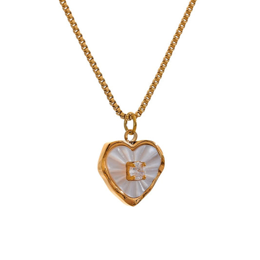 Natural shell zircon heart pendant necklace - product image