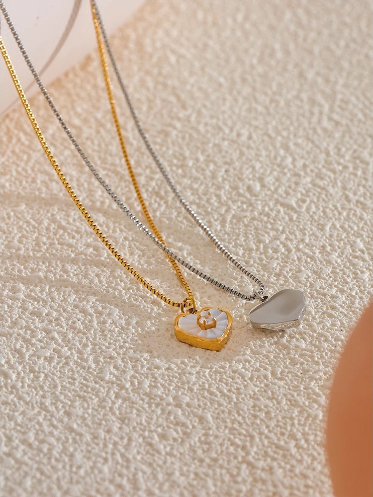 Natural shell zircon heart pendant necklace - product image