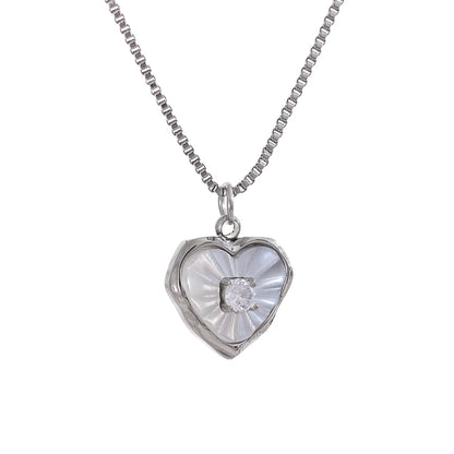 Natural shell zircon heart pendant necklace - product image