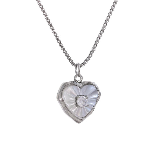Natural shell zircon heart pendant necklace - product image
