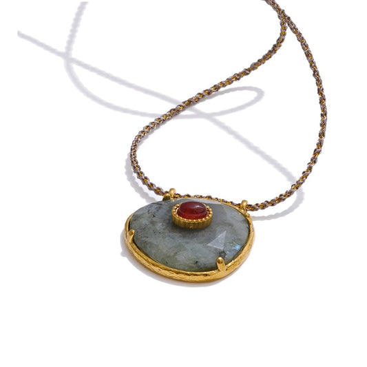 Natural spectrolite agate oval pendant necklace - product image