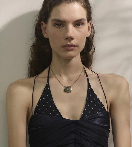 Natural spectrolite agate oval pendant necklace - product image