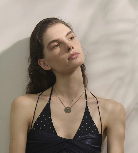 Natural spectrolite agate oval pendant necklace - product image